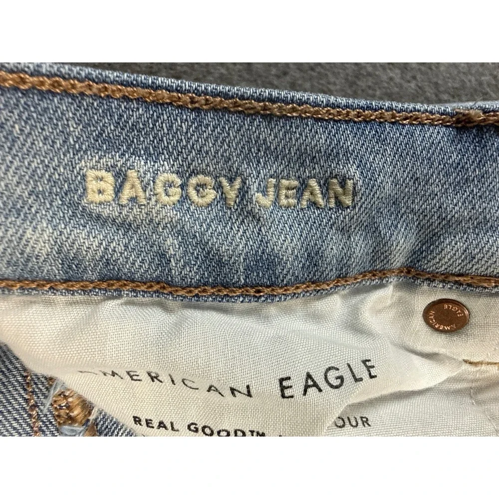 American Eagle Baggy‎ Jean Womens 12 R Light Wash Distressed High Rise Y2K Denim